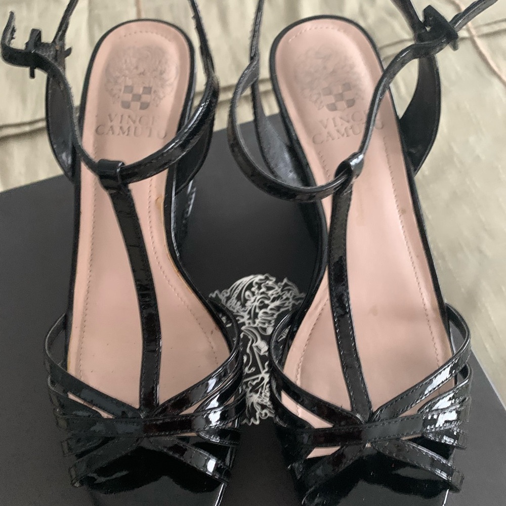 Vince Camuto Glossy Black Strappy Heels